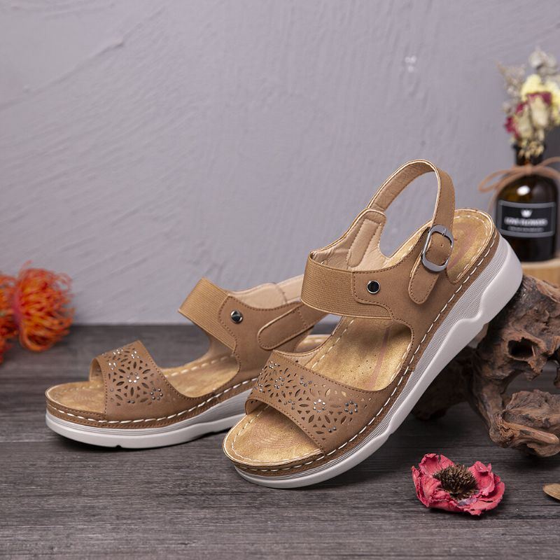 Dames Strass Hollow Elastische Band Comfy Casual Sandalen