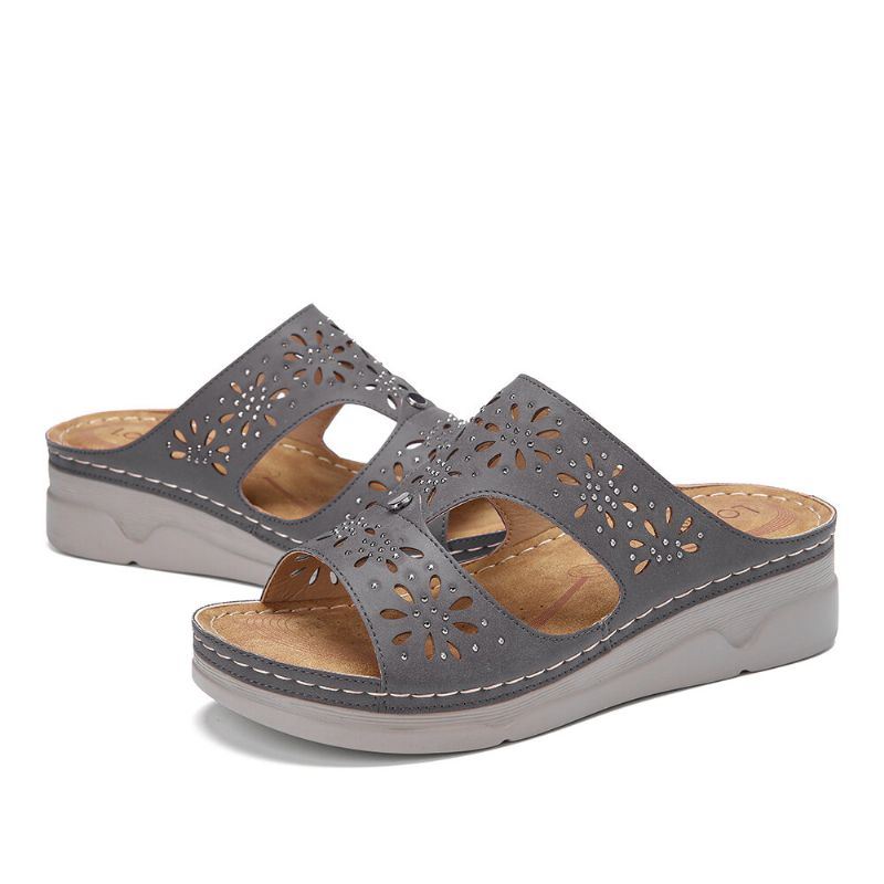 Dames Strass Hollow T-strap Comfy Casual Sandalen