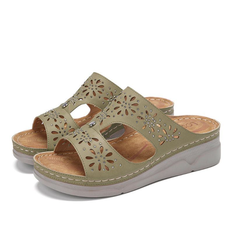 Dames Strass Hollow T-strap Comfy Casual Sandalen