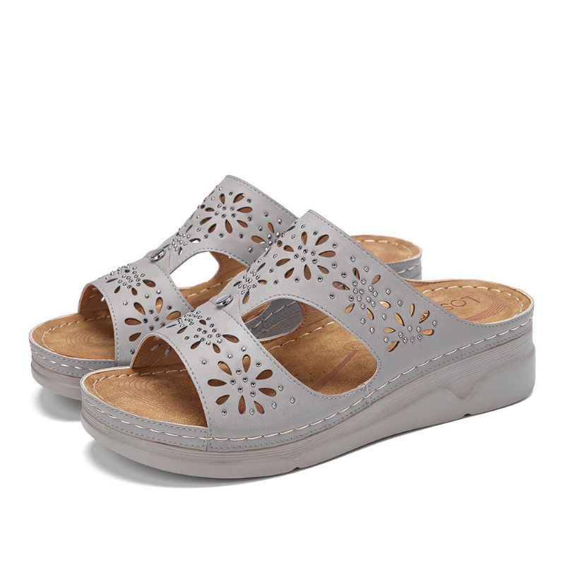 Dames Strass Hollow T-strap Comfy Casual Sandalen