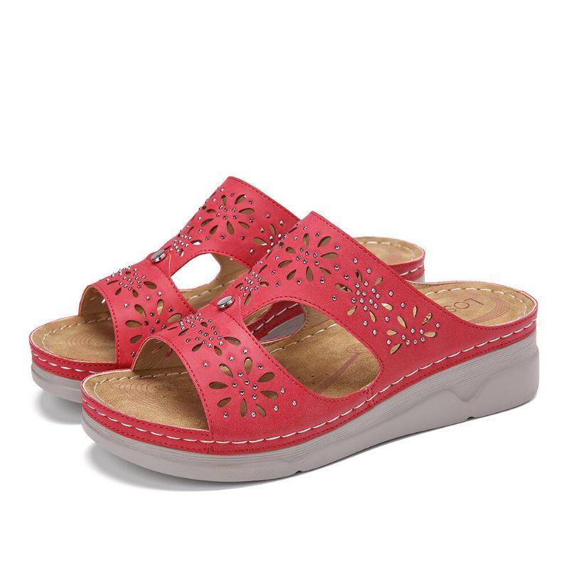 Dames Strass Hollow T-strap Comfy Casual Sandalen