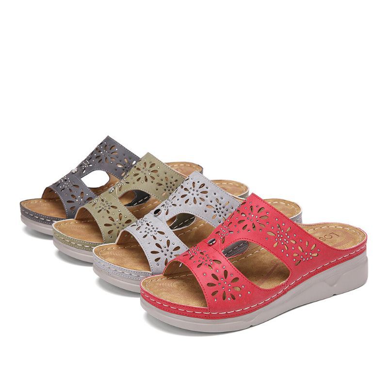 Dames Strass Hollow T-strap Comfy Casual Sandalen