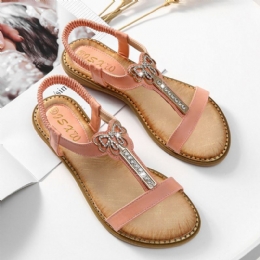 Dames Strass Strik Elastische Band Slip Op Platte Sandalen