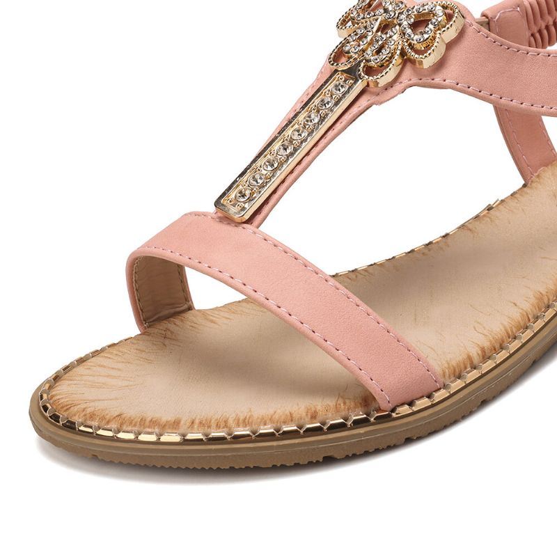 Dames Strass Strik Elastische Band Slip Op Platte Sandalen