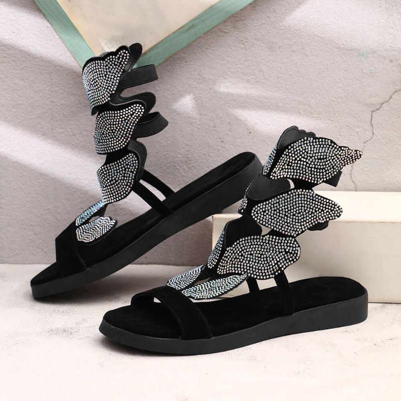 Dames Strass Vlinder Open Teen Fashion Party Platte Sandalen