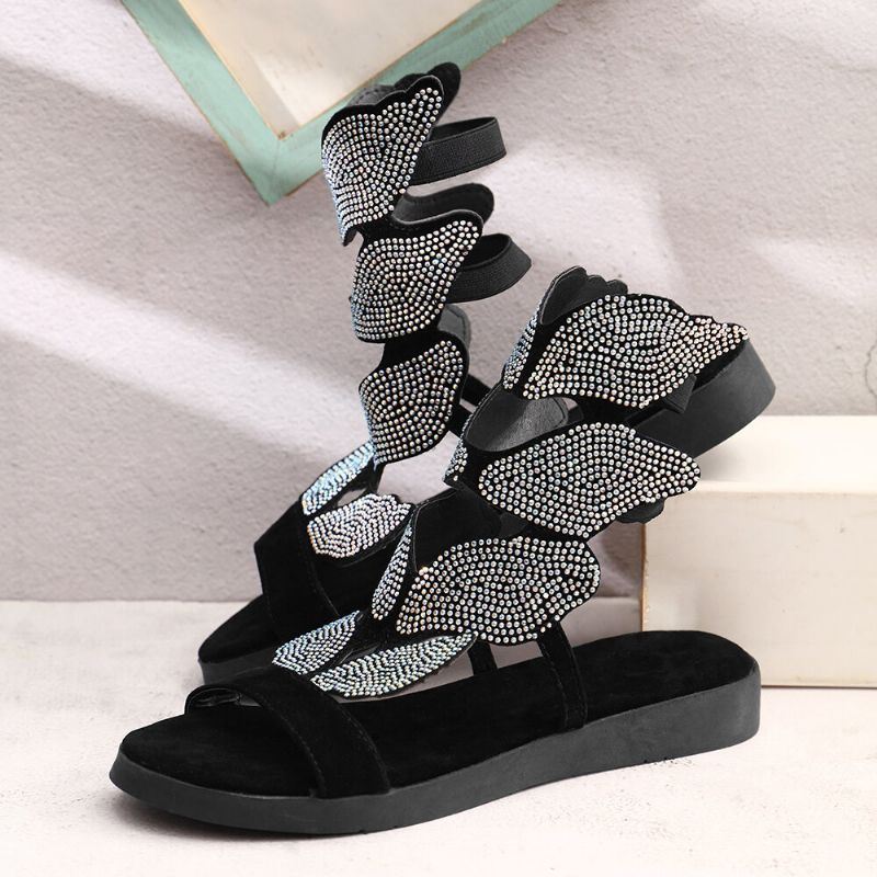 Dames Strass Vlinder Open Teen Fashion Party Platte Sandalen