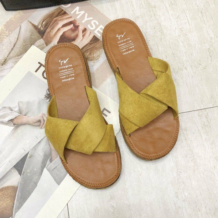 Dames Suede Casual Effen Kleur Comfortabele Bodem Outdoor Slide Sandalen