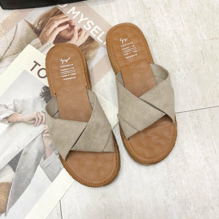 Dames Suede Casual Effen Kleur Comfortabele Bodem Outdoor Slide Sandalen