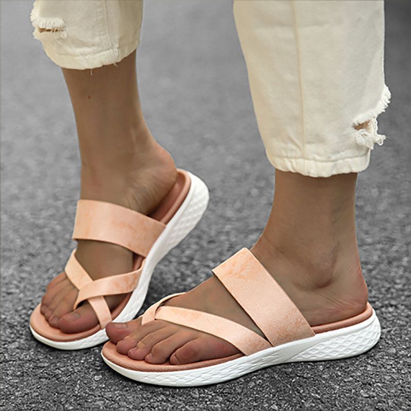 Dames Teen Ring Slip Op Zachte Zool Casual Zomer Platte Sandalen