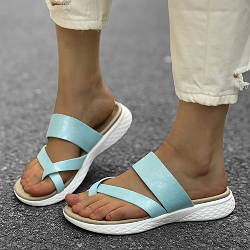 Dames Teen Ring Slip Op Zachte Zool Casual Zomer Platte Sandalen