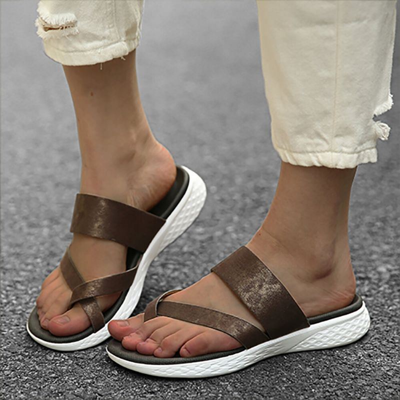 Dames Teen Ring Slip Op Zachte Zool Casual Zomer Platte Sandalen