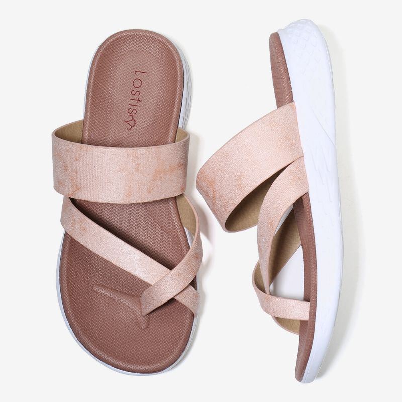 Dames Teen Ring Slip Op Zachte Zool Casual Zomer Platte Sandalen