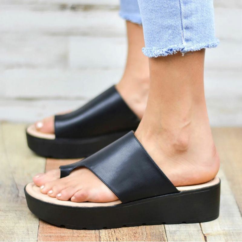 Dames Teenring Comfortabele Zomer Strand Slip On Casual Platform Sandalen