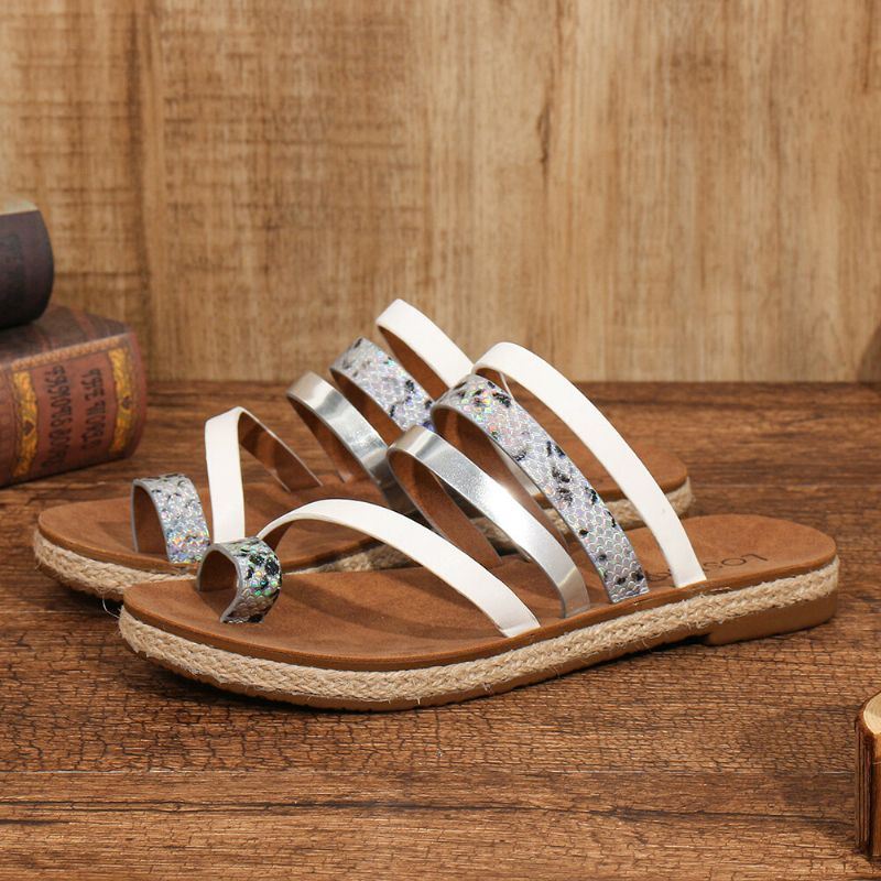 Dames Teenring Strappy Slip On Comfy Casual Sandalen