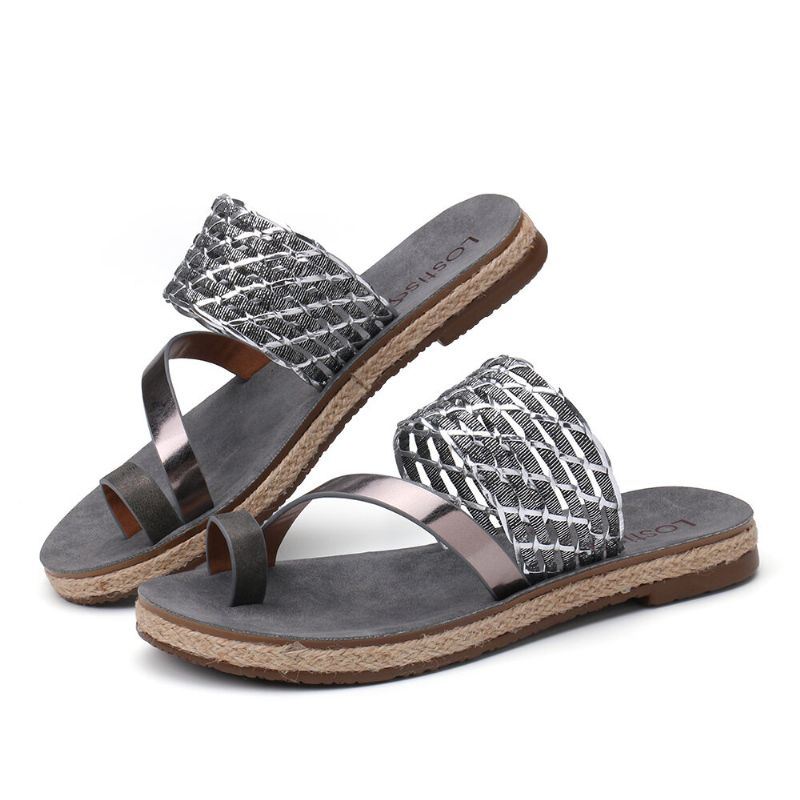 Dames Toe Ring Slip On Geweven Band Casual Sandalen