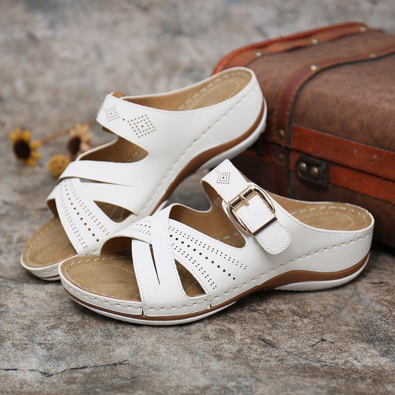 Dames Uitgehold Ademend Open Teen Gesp Zomer Casual Wedge Sandalen