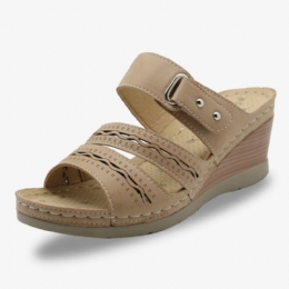 Dames Uitgehold Ademend Verstelbare Klittenband Open Teen Zomer Casual Wedge Sandalen