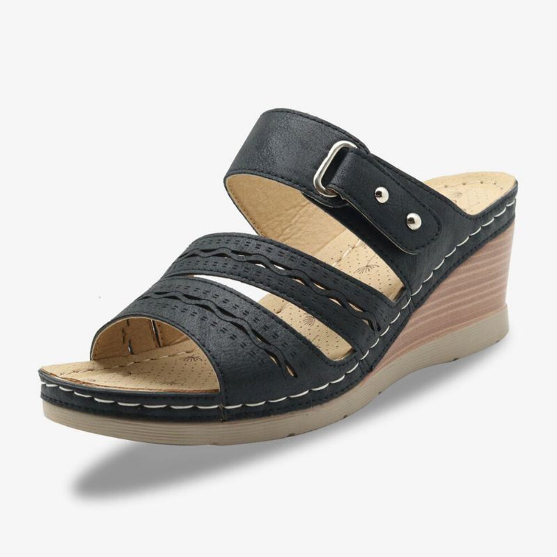 Dames Uitgehold Ademend Verstelbare Klittenband Open Teen Zomer Casual Wedge Sandalen