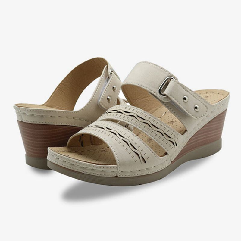 Dames Uitgehold Ademend Verstelbare Klittenband Open Teen Zomer Casual Wedge Sandalen