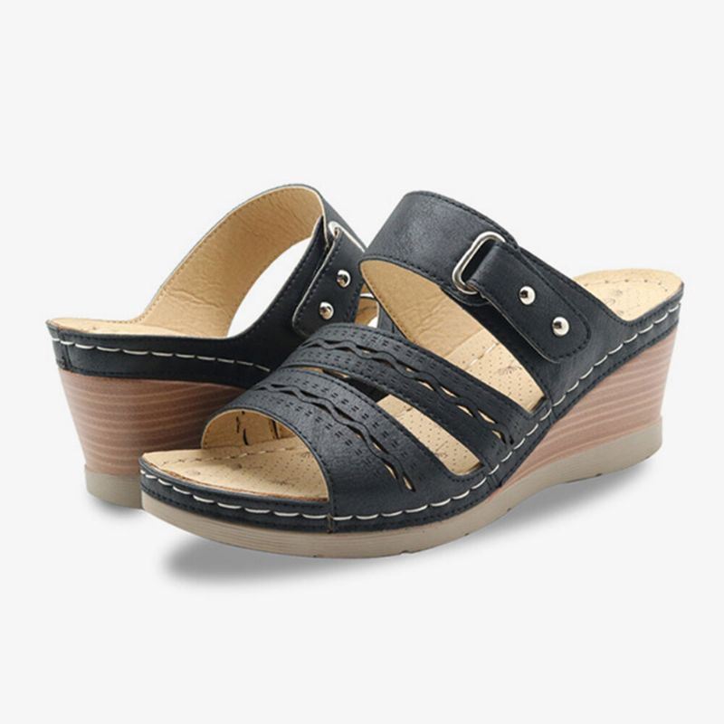 Dames Uitgehold Ademend Verstelbare Klittenband Open Teen Zomer Casual Wedge Sandalen