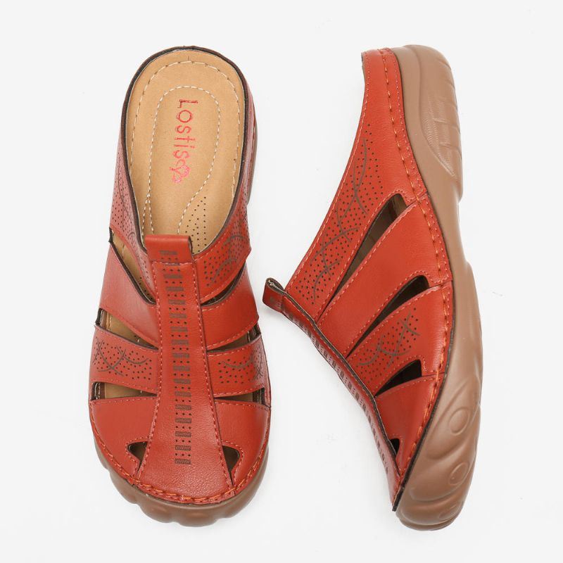 Dames Uitgeholde Comfy Ronde Teen Slip On Zomer Casual Sandalen