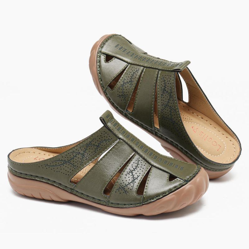 Dames Uitgeholde Comfy Ronde Teen Slip On Zomer Casual Sandalen