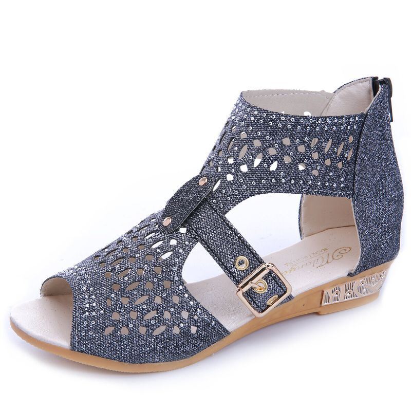 Dames Uitgeholde Gesp Effen Kleur Zomer Strand Wedge Sandalen