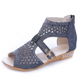 Dames Uitgeholde Gesp Effen Kleur Zomer Strand Wedge Sandalen