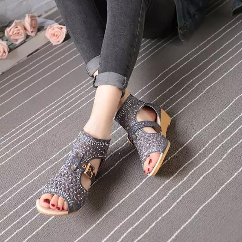 Dames Uitgeholde Gesp Effen Kleur Zomer Strand Wedge Sandalen