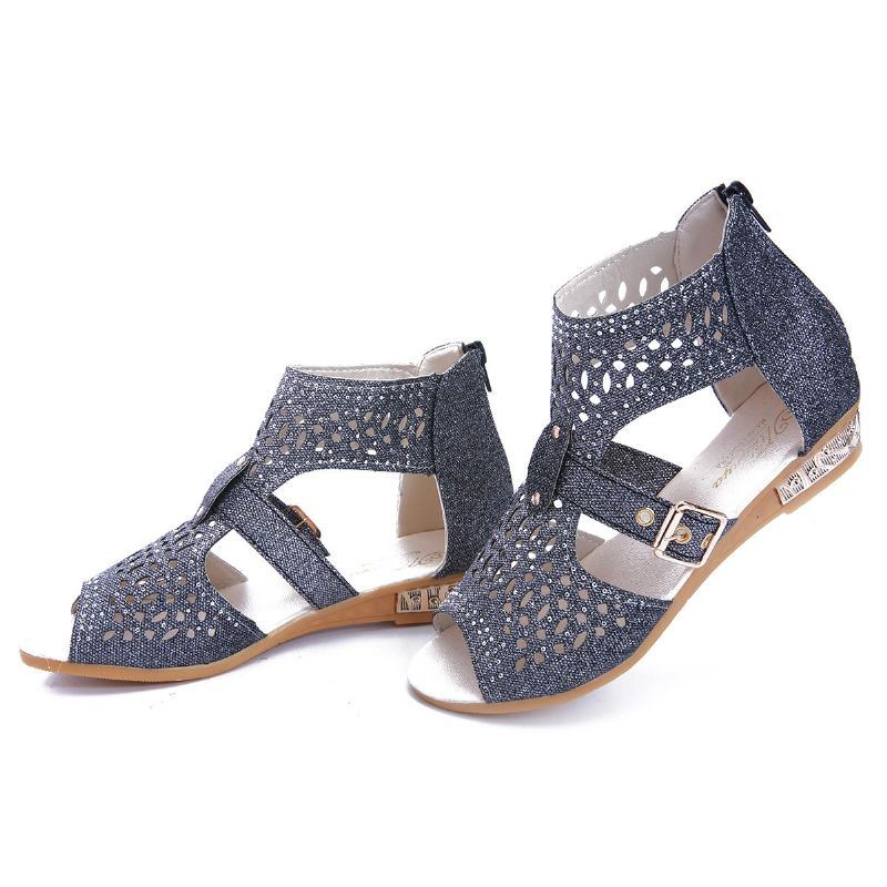 Dames Uitgeholde Gesp Effen Kleur Zomer Strand Wedge Sandalen