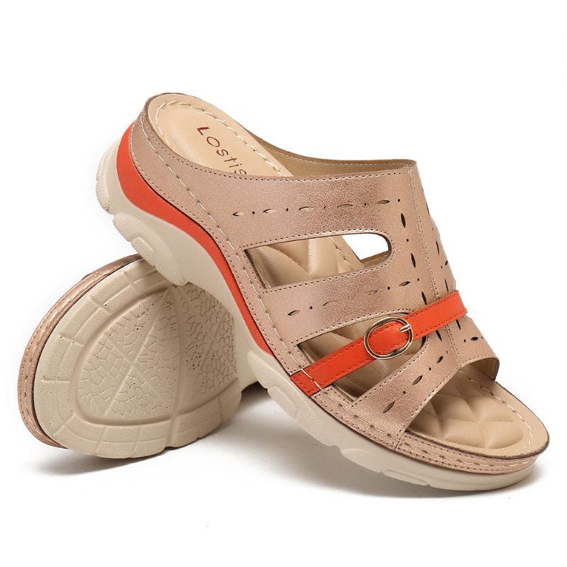 Dames Uitgeholde Kleur Splicing Zachte Zool Comfortabele Zomer Strand Wedge Sandalen