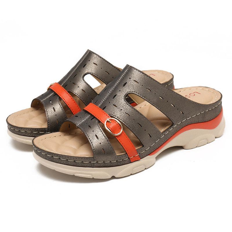 Dames Uitgeholde Kleur Splicing Zachte Zool Comfortabele Zomer Strand Wedge Sandalen