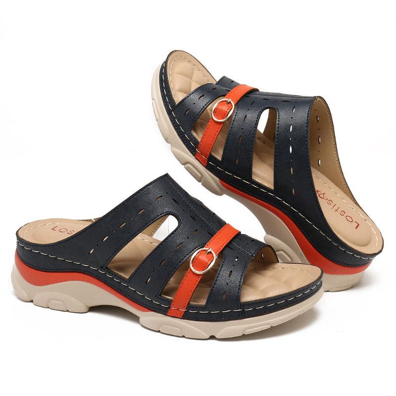 Dames Uitgeholde Kleur Splicing Zachte Zool Comfortabele Zomer Strand Wedge Sandalen