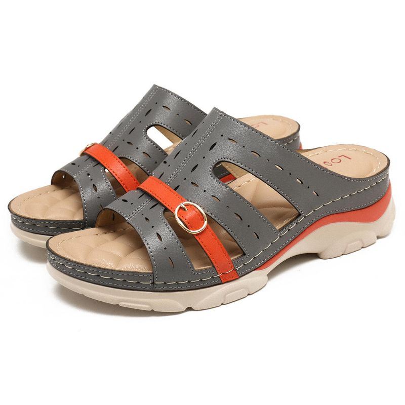 Dames Uitgeholde Kleur Splicing Zachte Zool Comfortabele Zomer Strand Wedge Sandalen