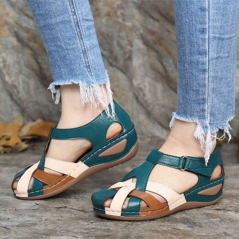 Dames Uitgesneden Kleurblok Verstelbare Band Casual Zomer Wedge Sandalen