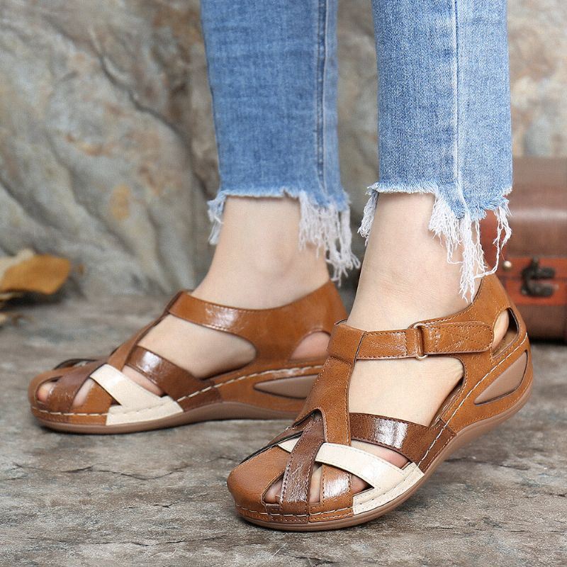 Dames Uitgesneden Kleurblok Verstelbare Band Casual Zomer Wedge Sandalen