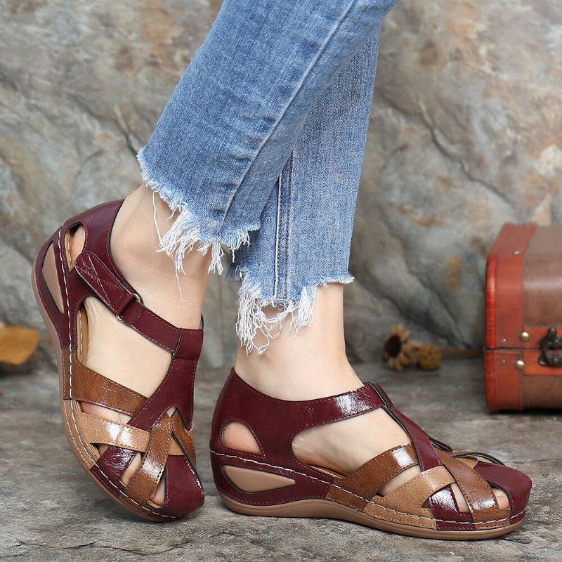 Dames Uitgesneden Kleurblok Verstelbare Band Casual Zomer Wedge Sandalen