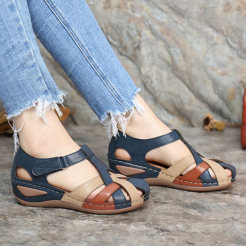 Dames Uitgesneden Kleurblok Verstelbare Band Casual Zomer Wedge Sandalen