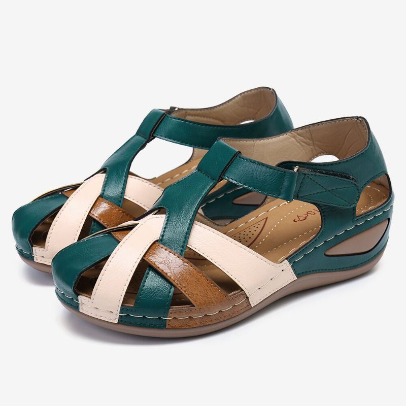 Dames Uitgesneden Kleurblok Verstelbare Band Casual Zomer Wedge Sandalen