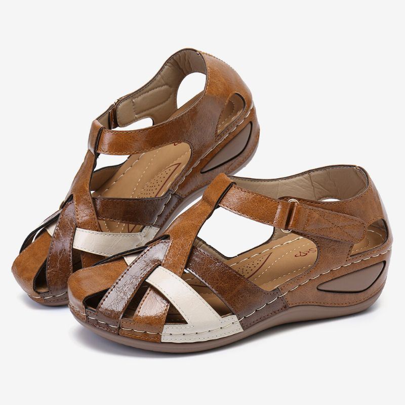 Dames Uitgesneden Kleurblok Verstelbare Band Casual Zomer Wedge Sandalen