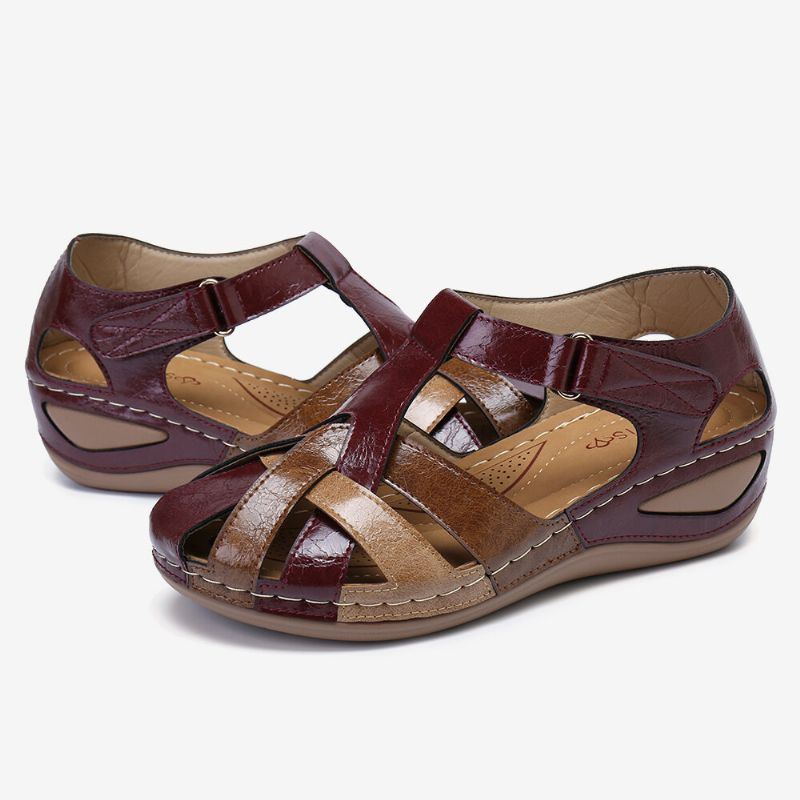 Dames Uitgesneden Kleurblok Verstelbare Band Casual Zomer Wedge Sandalen