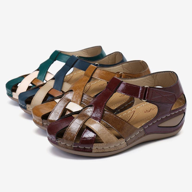 Dames Uitgesneden Kleurblok Verstelbare Band Casual Zomer Wedge Sandalen