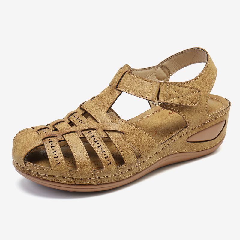 Dames Uitgesneden Klittenband Ademende Casual Wedge Sandalen