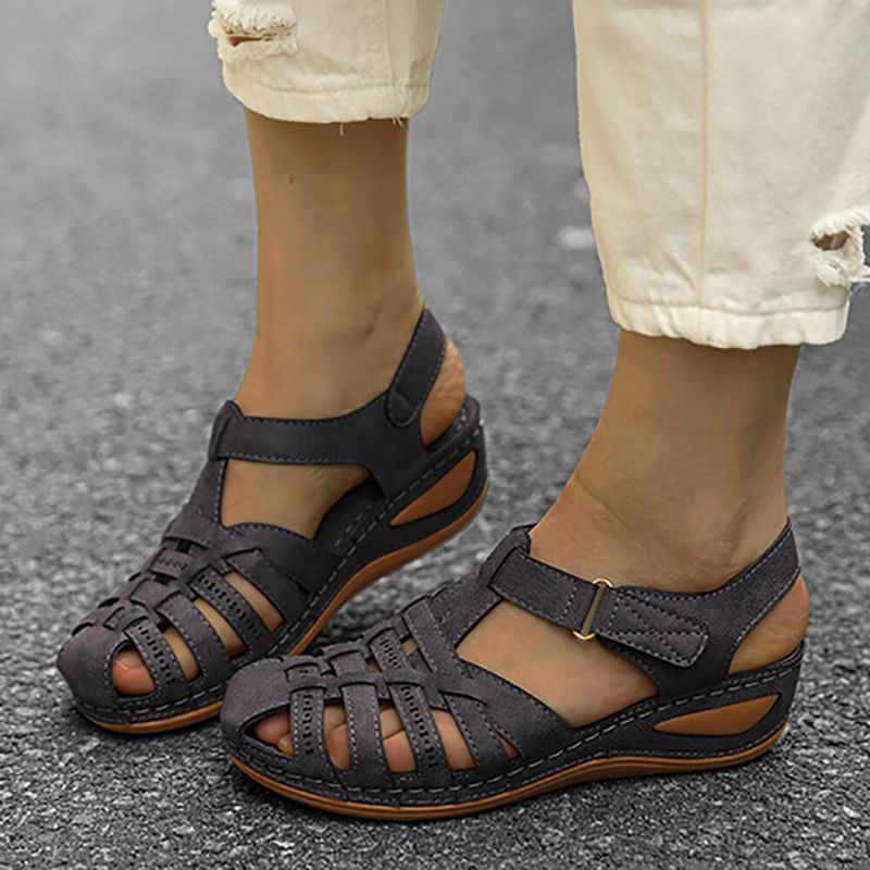 Dames Uitgesneden Klittenband Ademende Casual Wedge Sandalen