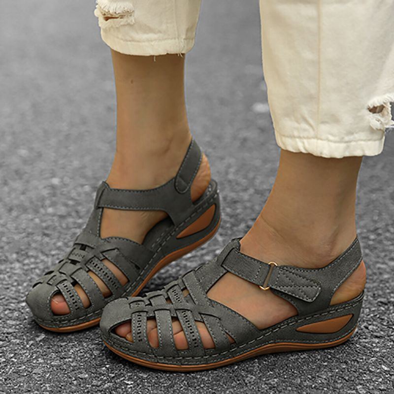 Dames Uitgesneden Klittenband Ademende Casual Wedge Sandalen