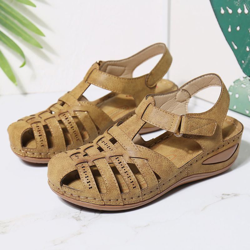 Dames Uitgesneden Klittenband Ademende Casual Wedge Sandalen