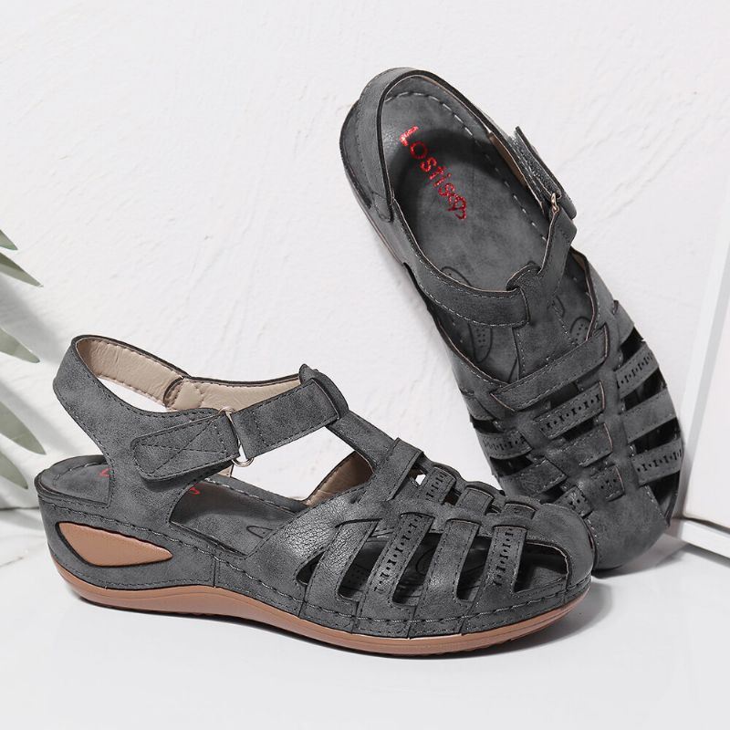 Dames Uitgesneden Klittenband Ademende Casual Wedge Sandalen