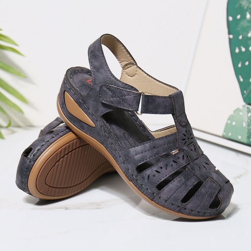 Dames Uitgesneden Klittenband Ademende Comfortabele Casual Wedge Sandalen