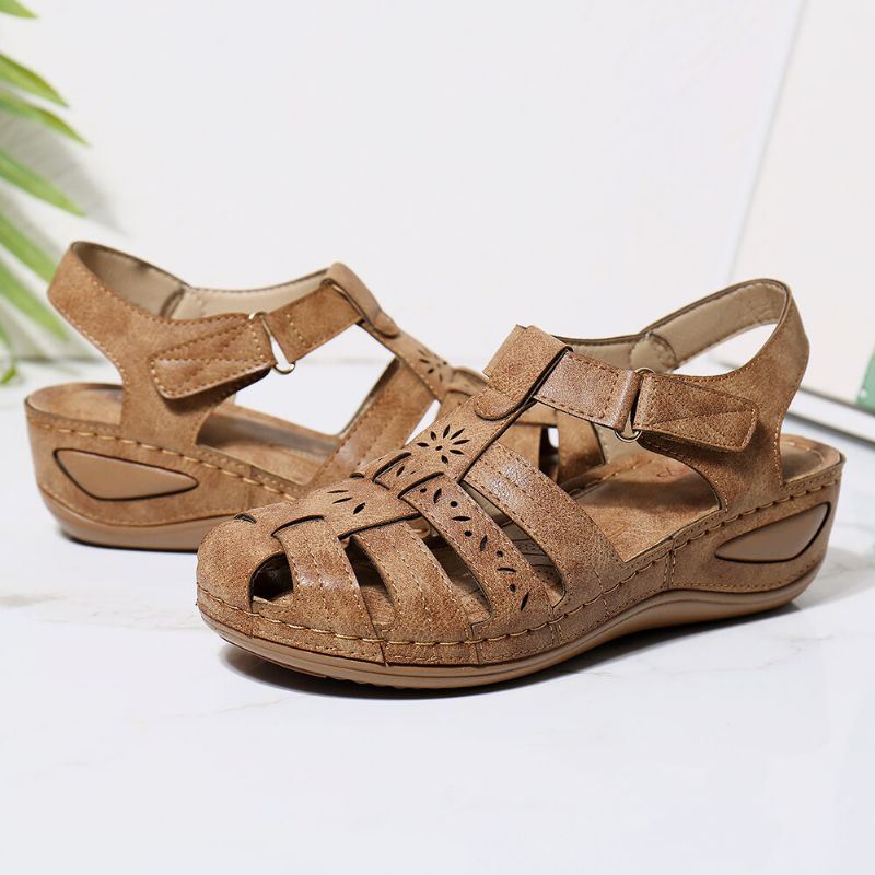 Dames Uitgesneden Klittenband Ademende Comfortabele Casual Wedge Sandalen