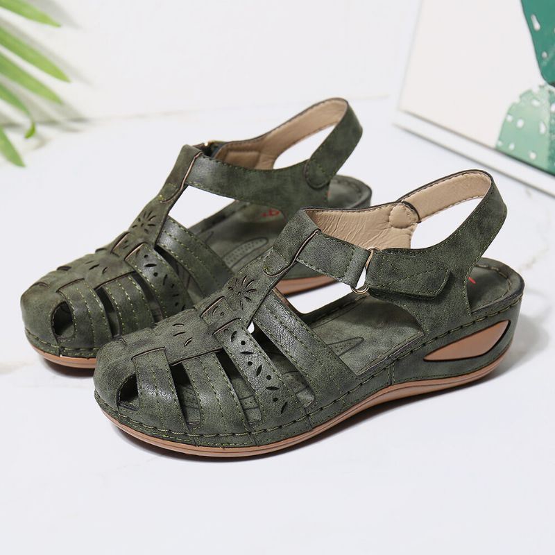 Dames Uitgesneden Klittenband Ademende Comfortabele Casual Wedge Sandalen